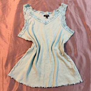 Apt. 9 Blue Ribbed Silk Blend Lace Trim Tank Top